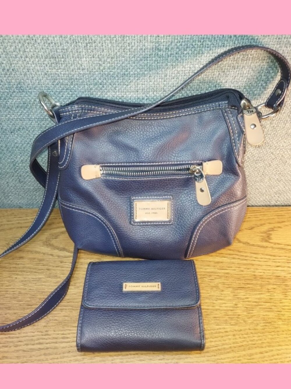 Y2K Vintage Tommy Hilfiger PURSE & MATCHING WALLET Nautical Crossbody Tri-Fold